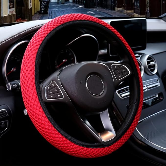 Hiflyer Car Steering Wheel Cover Women & Men, Universal 14.5-15 Inch Steering Wheel Covers, Soft Microfiber Car Wheel Cover Car Stuff Car Accessories Interior (Red)