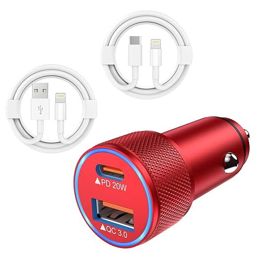 iPhone 14 Car Charger,【Apple MFi Certified】2Port 38W Fast USB C Car Charger Adapter Quick Charge Dual Port Metal Cigarette Lighter with 2Pack Lightning Cable for iPhone 14 13Pro Max Mini/12/11,AirPods