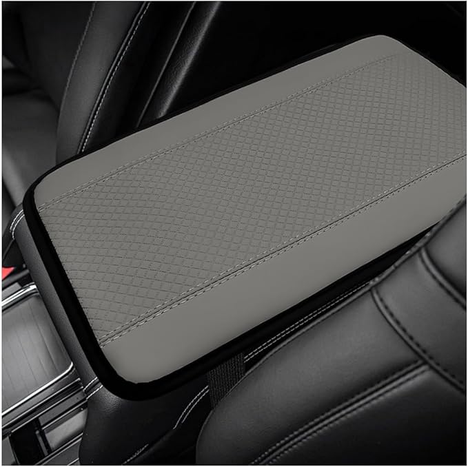 Car Center Console Pad, PU Leather Auto Armrest Seat Box Cover Protector, Comfortable Arm Rest Storage Box Mat for Vehicle Interior Protection, Universal Car Accessories (Gray)