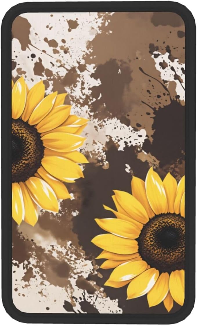 Universal Car Center Console Cushion Pad, Sunflower Flowers Brown Soft Waterproof Car Center Console Cover Auto Armrest Seat Box Cover Protector for Most Vehicle SUV Truck Car