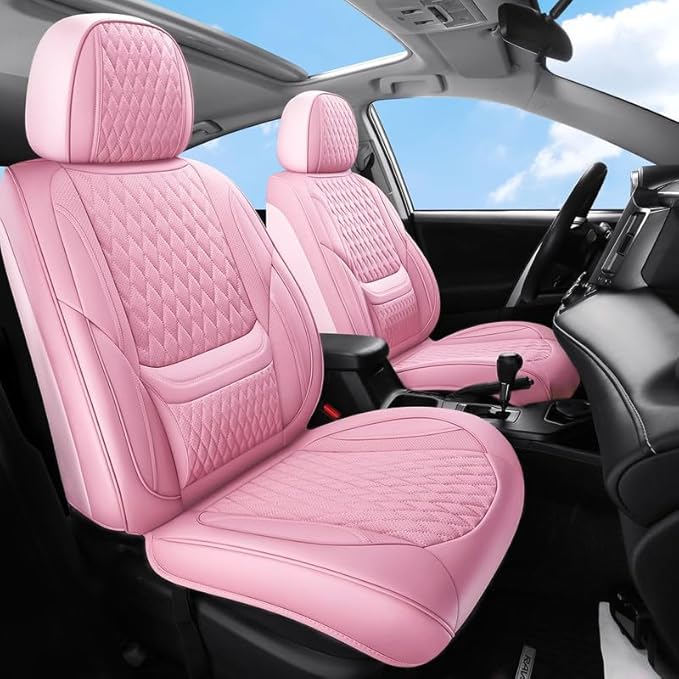 Front Seat Car Seat Covers Custom Fit for Mercury Sable 1995-2009 - Premium Faux Leather with Lumbar Support | Breathable, Waterproof, Anti-Slip, Durable (Pink,Front Seat)