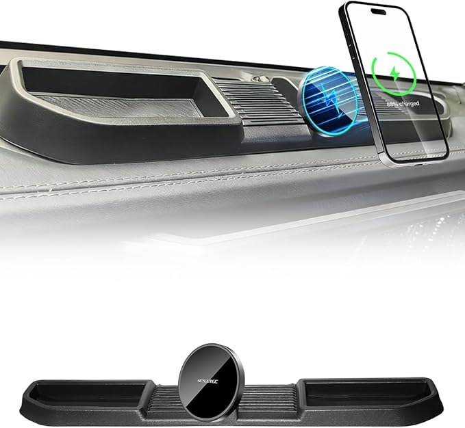 Wireless Phone Holder for Jeep Wrangler JL JLU/Gladiator JT 2024 2025 Accessories Car Magnetic Phone Mount Compatible with MagSafe, Magnets Charger Dashboard Mount Dash Tray (2024+ 4X4, Not for 4XE)
