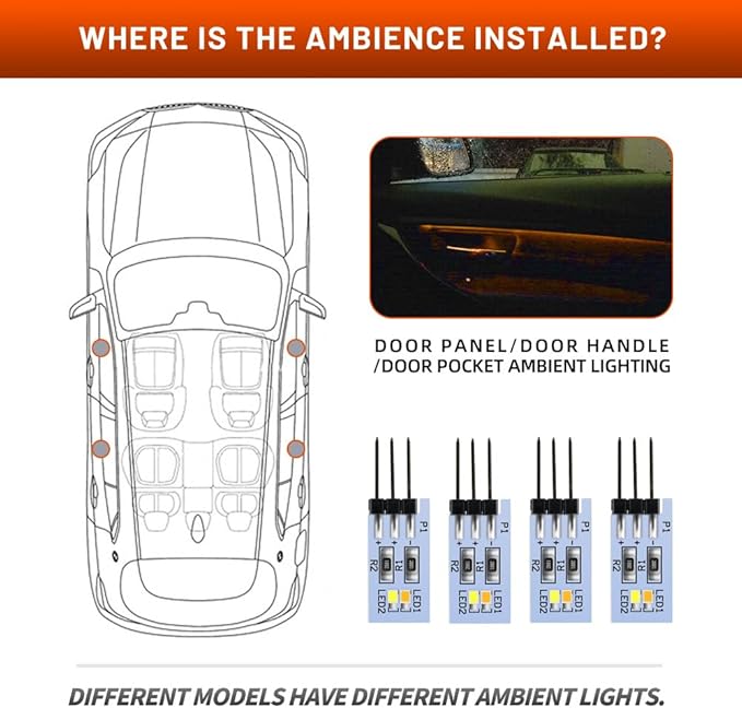 NJSBYL 4PCS LED Courtesy Door Handle Circuit Board for B-MW 3 4 5 Series X1 M4 Gran Turismo Touring Sedan Convertible Coupe F10 F30 F31 F32 F33 F34 F36 F48 F82 F83 Orange-White Ambient Lighting