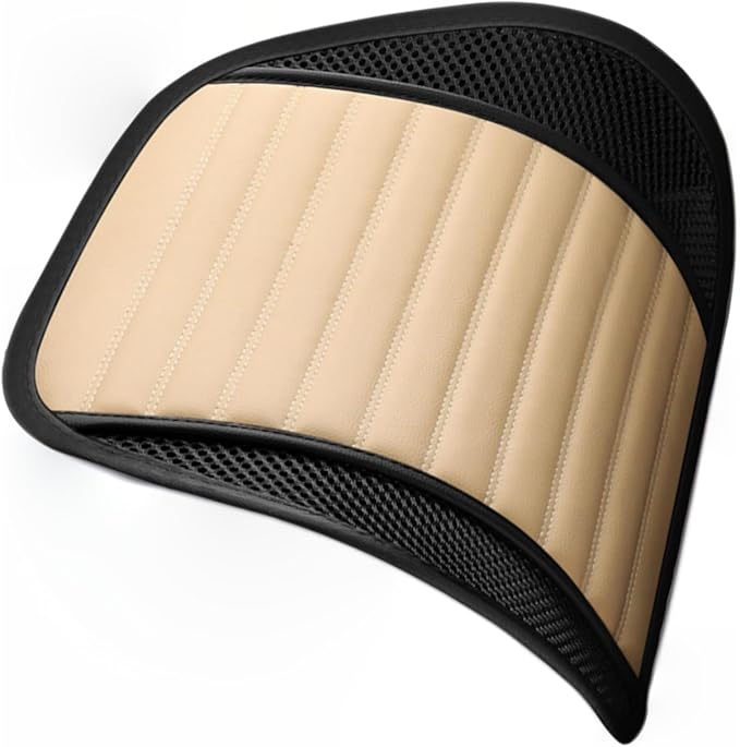 Premium Car Interior Back Support - Versatile Lumbar Cushion for Driver Seat with Breathable Fabric and Adjustable Strap. (1, Beige)