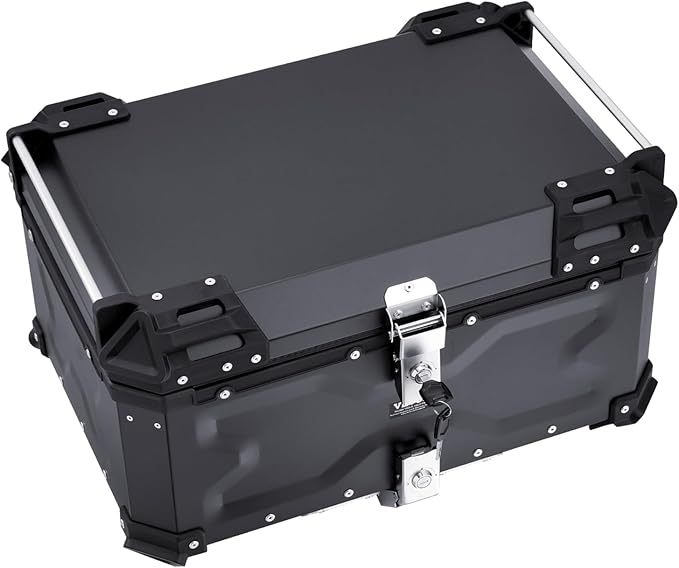 VEVOR Motorcycle Top Case 65L, Universal Aluminum Alloy Motorbike Tail Box with Leather Lining, Waterproof Detachable Motorcycle Top Box with Lock & Back Cushion, Fit for 99% of Motorcycle Frames