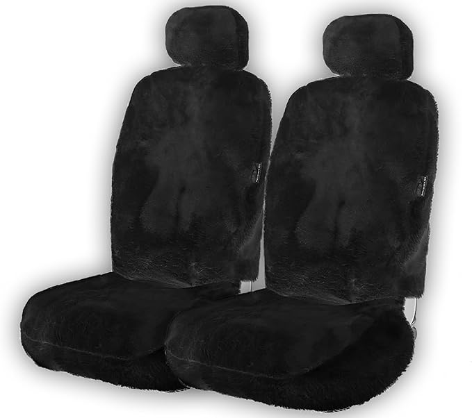 ZONETECH Sheepskin Seat Covers Fuzzy Car Seat Covers Black Australian Merino Wool Fluffy Fur Auto Accessories All Season Protection for Your Seats Universal Fits Most Car SUV Airbag Compatible 2-Pack