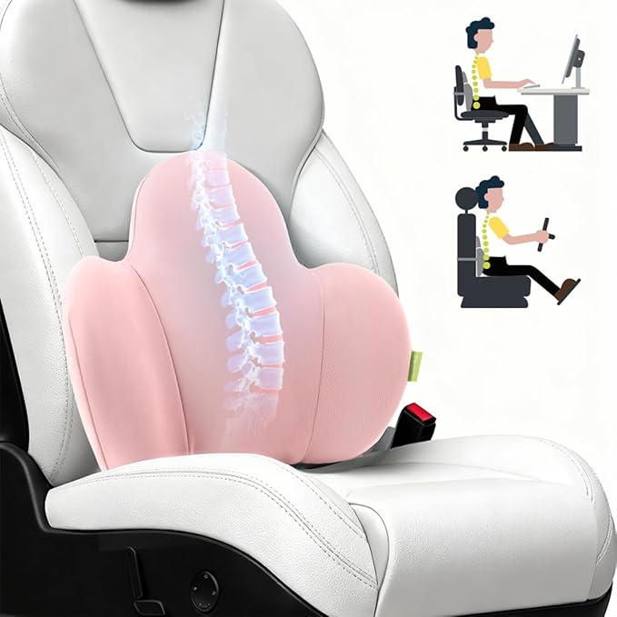 Lumbar Support Pillow for Office Chair, Gaming Chair, Car Driver Seat Back Cushion, Bed & Couch, Gifts for Friends and Parents,Ergonomic Back Support Pillow with Comfortable Memory Foam(Pink)