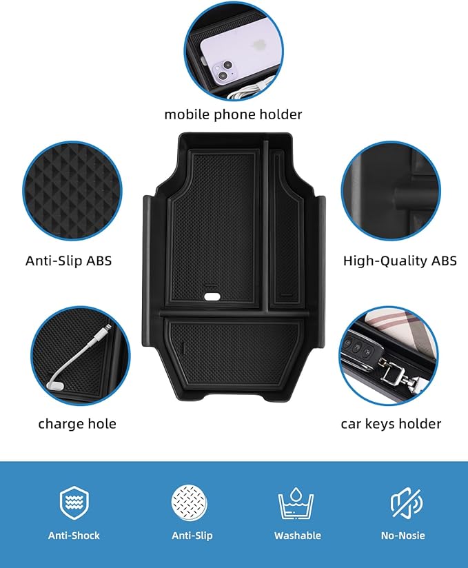 Armrest Organizer for 2026 2025-2023 Honda Accord, Center Console Organizer with Removable Rubber Mat, Center Console Tray Custom for Honda Accord Accessories, Black