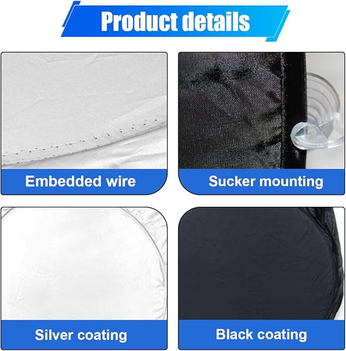 6PCS Reflective Car Windshield Sunshade, Polyester Foldable Car Side Window Sun Cover with Storage Bag, Universal Vehicle Interior Protection Accessories for Heat and UV Rays Shield