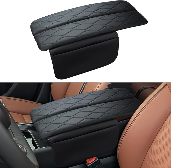 INTGET Center Console Cover for Mazda CX5 Accessories 2026/CX50 CX-50 2023 2024 2025 2026 Car Interior Leather Armrest Arm Rest Lid Cushion Pad Protector (2023+, Black Stitches with Pattern)