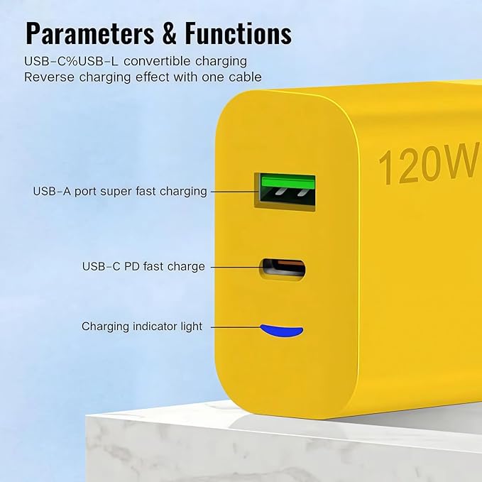 2026 New 120w Type C/USB A Dual Ports Adapter, C Chargers Fast Charging 10 Foot, Fast Phone Charger, Mechanical Style Multi-Function Cable, for Gaming Office Travel (3pcs)