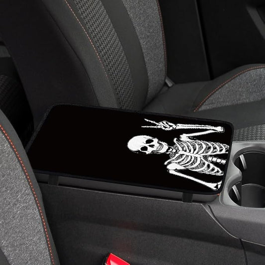 1pc Center Console Armrest Cover Pad 12.6x7.5 inch Skull Neoprene Car Armrest Cushion Waterproof Armrests Seat Box Cover Protector for Universal Cars Vehicles SUVs