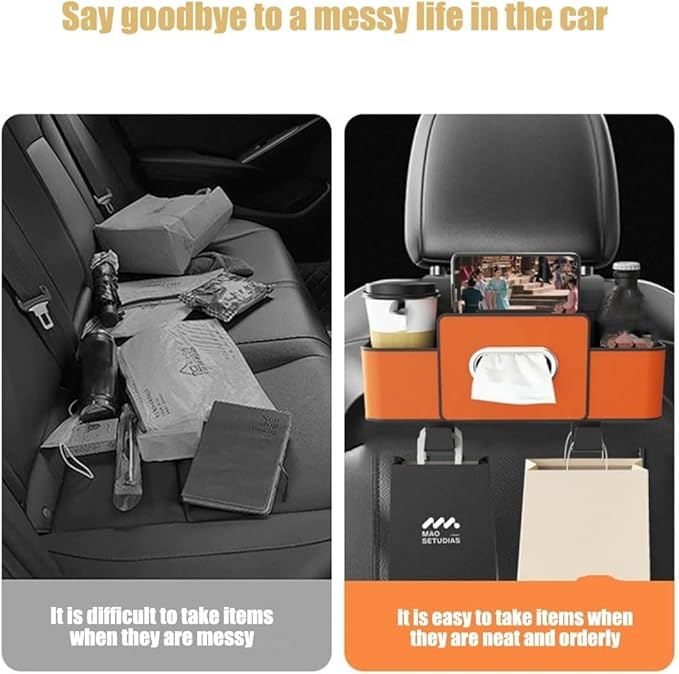Car Multifunctional Seat Back Waterproof Storage Bag, Multifunctional & Waterproof Car Back Seat Organizer with 2 Cup Holders&Hooks, Hanging Storage Box for Most Cars (2pcs B)