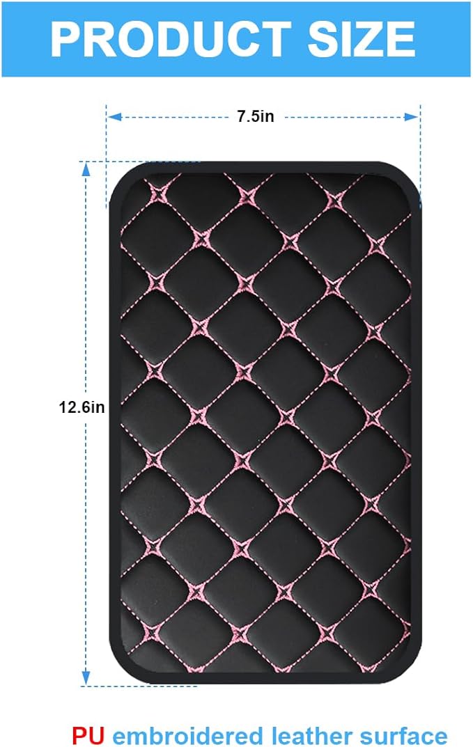 Car Center Console Cushion Pad, PU Leather Vehicle Armrest Cover Protector, Anti-Scratch Automotive Interior Arm Rest Seat Box Mat Accessories, Universal for SUV Sedan Truck (Black/Pink)