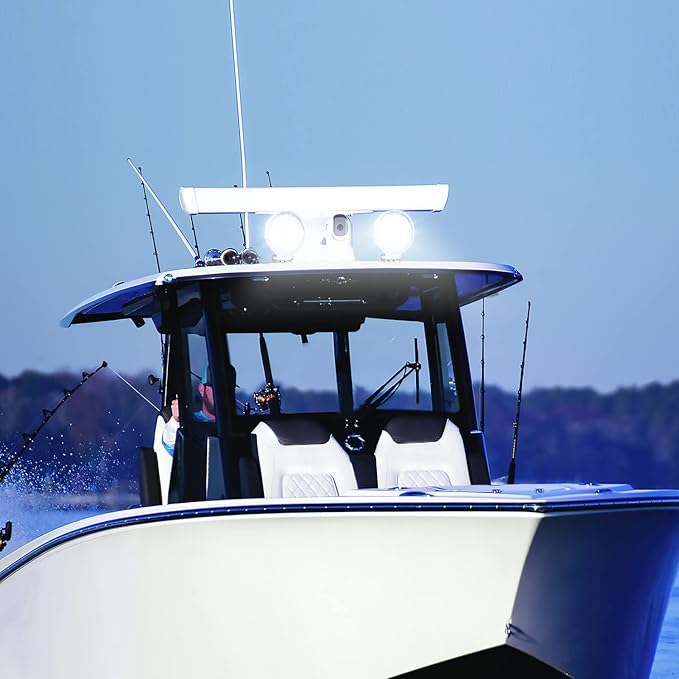 Nilight Marine LED Pods 2Pcs 4.5Inch 42W 4200LM White Round Light Flood Beam Ponton Boat Deck Dock Lights for Night Fishing T-top Stern Yacht Kayak Port Sailboat, 2 Years Warranty