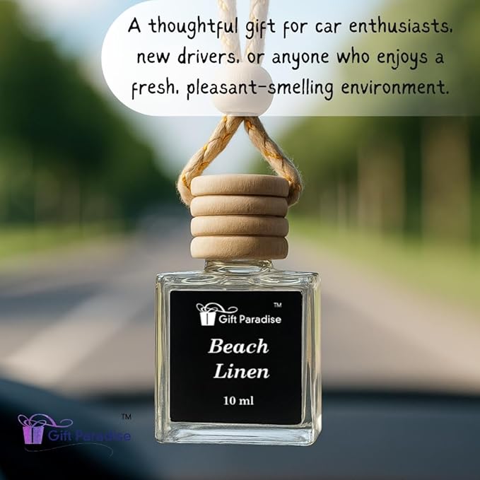 Beach Linen Car Freshener Set of 3 – Premium Hanging Air Fresheners with Velvet gift bag – Long Lasting Fresh Laundry & Ocean Breeze Scent for Cars, Closets & Small Spaces