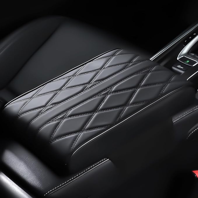 Car Center Console Cover, Leather Arm Rest Cover Mat for Car, Waterproof Car Armrest Box Pad with Memory Foam, Car Accessories Interior Center Console Cushion for Car, Truck, SUV (A - Black)