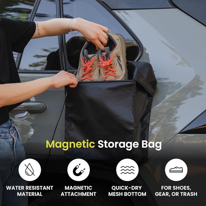 LUNO Magnetic Shoe Bag – Outdoor Car Camping Shoe Storage with Quick-Dry Mesh & Strong Magnetic Mount | Water-Resistant Boot Bag & Gear Organizer for Van Life, Adventures & Wet Gear (Black)