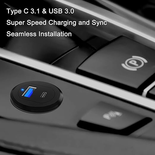 Type C 3.1 & USB 3.0 Car USB Port Mount Flush Cable Male to Female, Dashboard Panel Extension Cable for Car Boat Motorcycle with LED Indicator (3 feet)