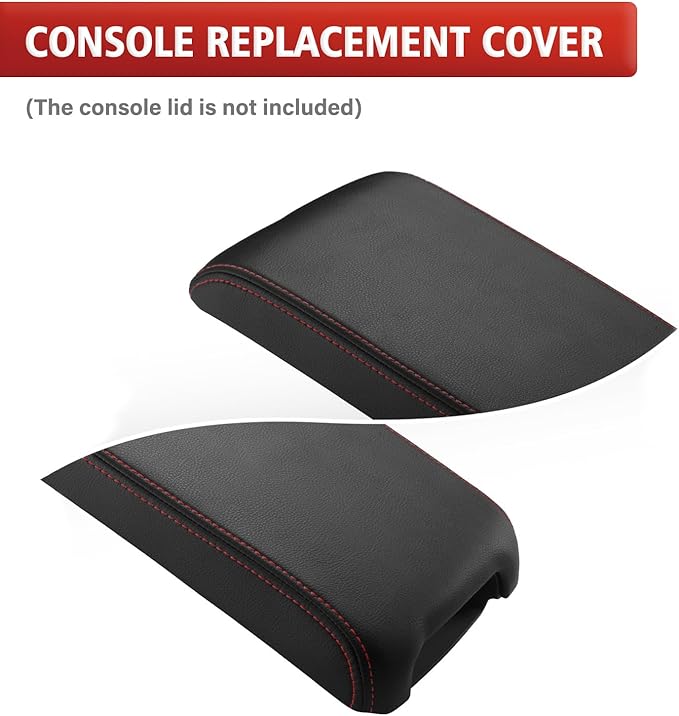 KBH Center Console Armrest Cover Replacement for Toyota Camry 2012 2013 2014 2015 2016 2017, Vinyl Leather Arm Rest Skin Upholstery, Black-Red Stitch (Leather Part Only)