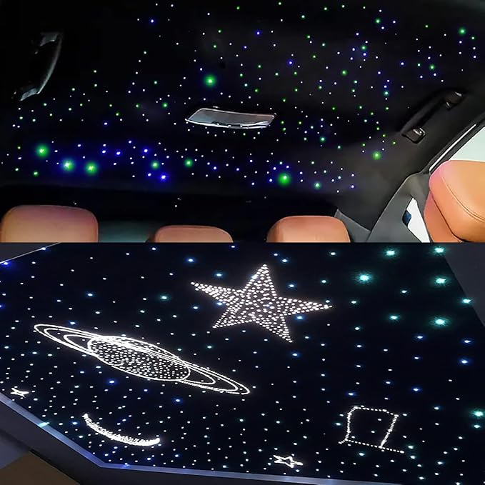 AKEPO Car Home Small Size 32W Dual-Port Different Color Music Activated Fiber Optic Lights, 600pcs of 0.03in 9.8ft Optical Fibers+RGBW Sound Activated Fiber Optic Star Headliner Ceiling Light Kit