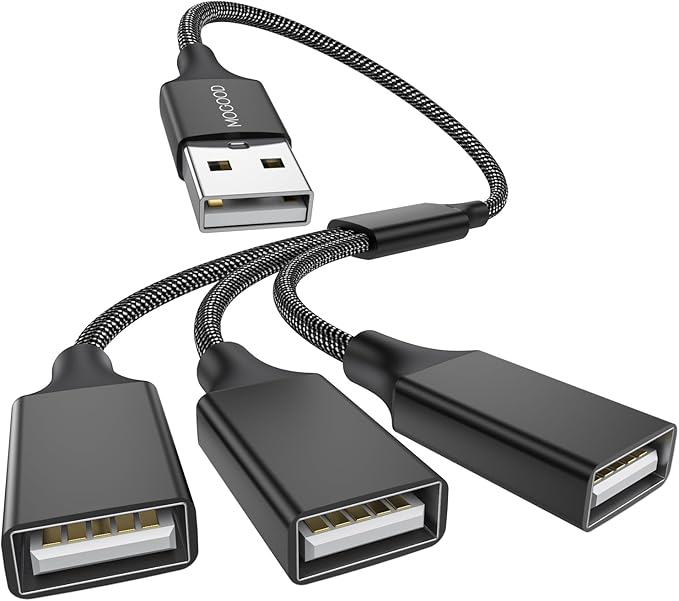 MOGOOD USB 3-Port Expander, 1 Male to 3 Female Extension Cord, Braided & Durable – Fast Data Transfer & Charging Split for Laptop, Car, Keyboard, Mouse, Flash Drive, LED Strip
