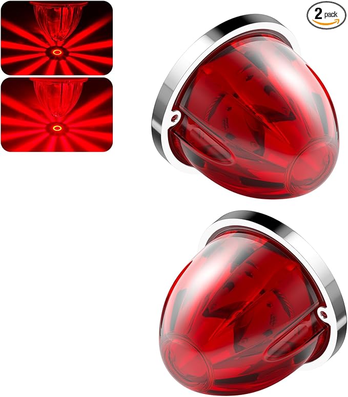 BJZ 2Pcs Red Watermelon LED Strobe+Constant Marker Lights Dual Function Watermelon-shaped Side Marker Clearance Tail Top Cap Roof Lights for Trailer Truck Semi-trailer Heavy-duty Truck Bus Van