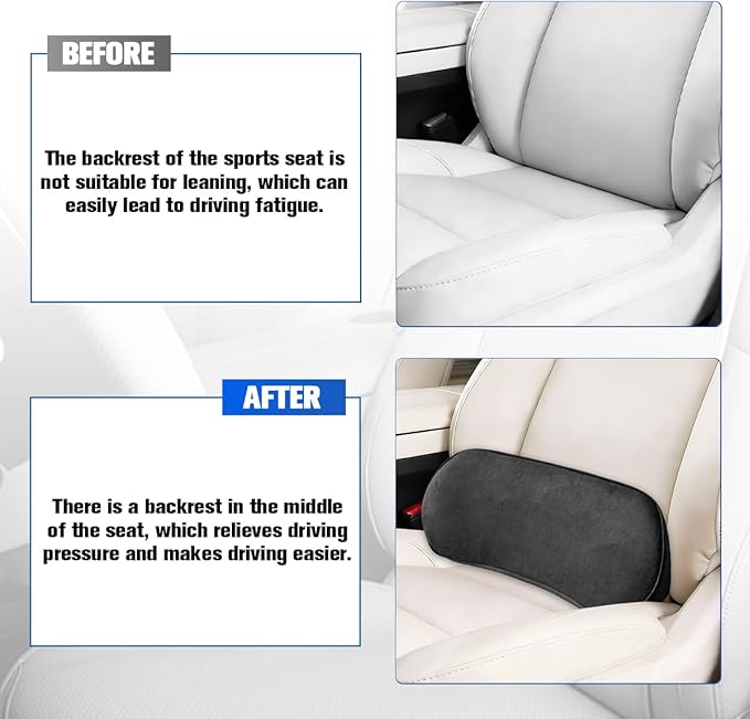 Car Lumbar Support Pillow, Memory Foam Suede Vehicle Back Support Cushion for Pain Relief, Breathable Automotive Interior Seat Lower Back Pillow, Universal for SUV Van Truck (Black)