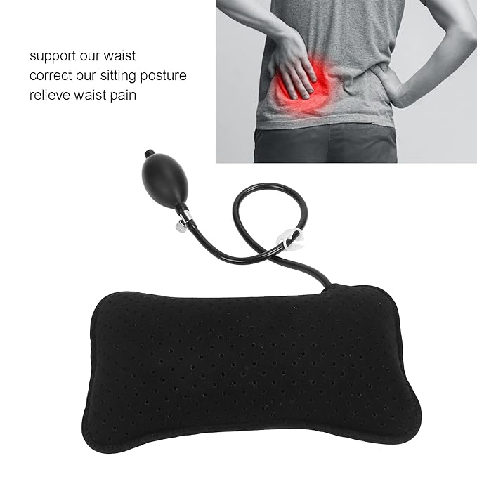 Inflatable Lumbar Support Pillow, Travel Pillow for car, Back Support Pillow Memory Foam Lower Cushion for Sleeping, Portable Lumbar Support Pillow for Back Pain or Waist Support Car Office Chair