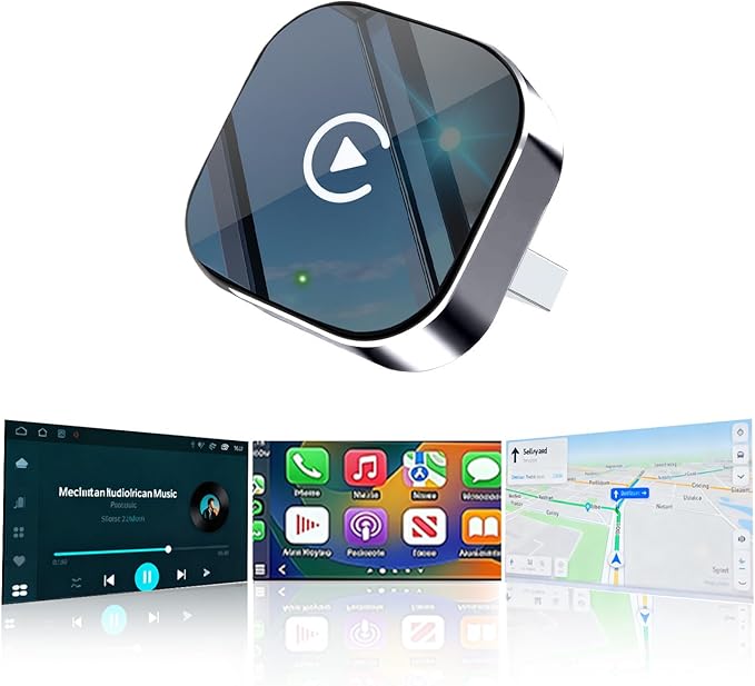 Wireless CarPlay Adapter & Android Auto Dongle, Shiny Silver，Fast Auto-Connect, Compact Plug & Play Wireless CarPlay Converter for iPhone & Android, USB/USB-C, No Delay, Seamless Reconnection