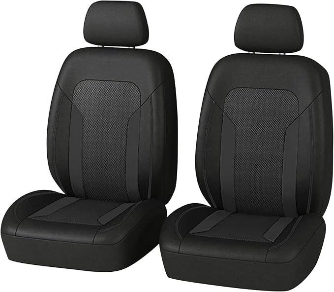 2 Pack Universal Car Seat Cover with Breathable Mesh Backrest,Comfortable Car Seat Protector with Foam Padding and Retaining Buckle,Highly Elastic Car Seat Covers Full Set (Black)