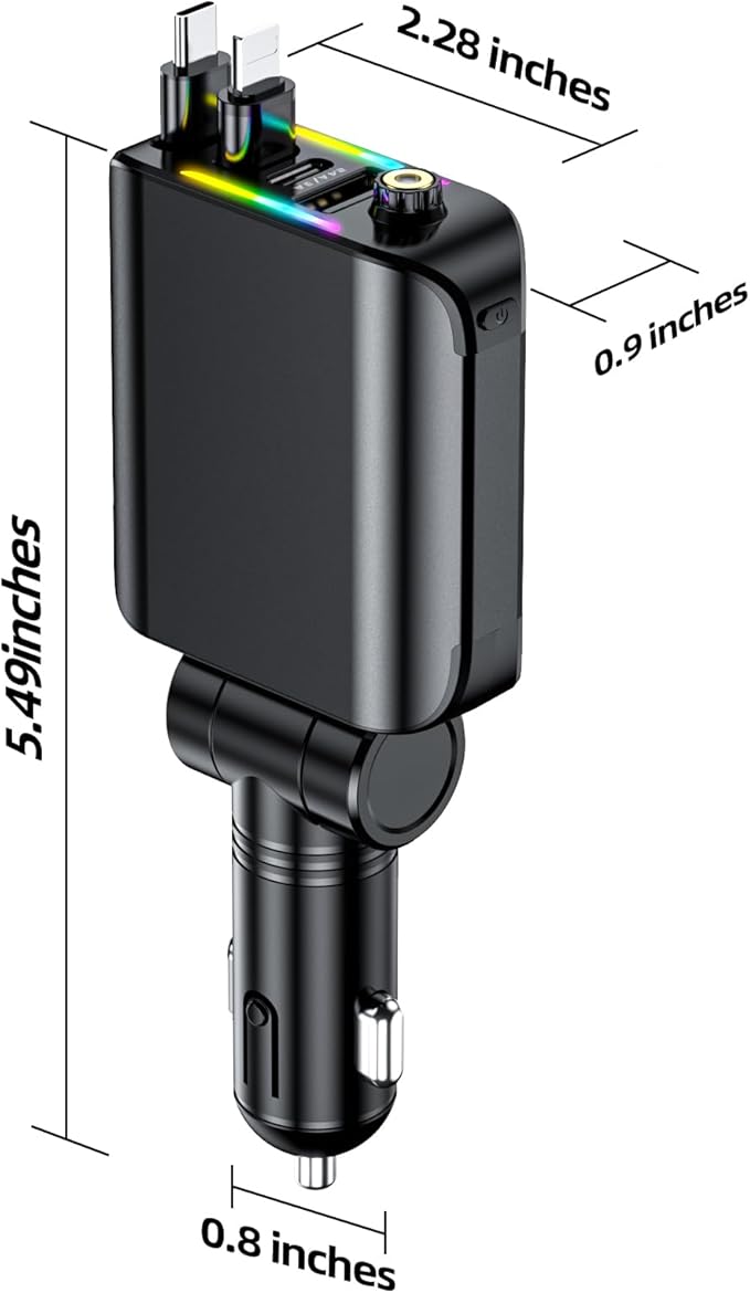 [2026 Ultra-Slim, 75% Less Space] Retractable Car Charger with Starlight, Max 120W USB C Car Charger Adapter, Cars Phone Chargers Fast Charging, Car Chargers for iPhone 17 16 Pro Max Plus and Android