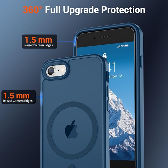 SUPFINE Magnetic for iPhone SE Case 2022 (3rd)/2020 (2nd), iPhone 8 Case (Compatible with MagSafe) (Military Grade Drop Protection) Slim Translucent Matte Phone Case, Deep Blue