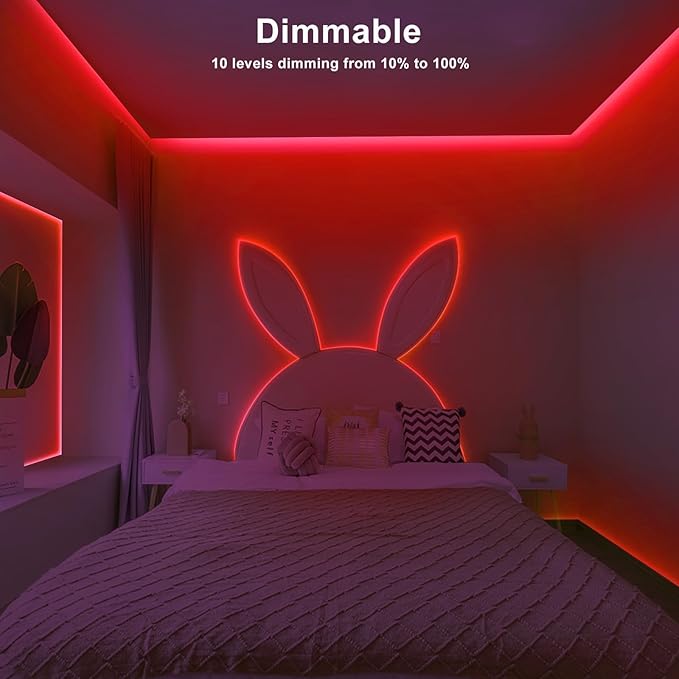 Tatazone 32.8ft Red COB Led Strip Lights with RF Remote, Dimmable Bright Dotless Adhesive Indoor Led COB Light Strip for Cabinet, Painting, Room, Bed