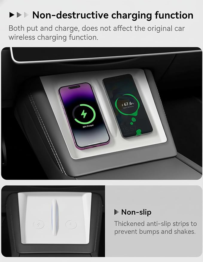 Farmogo Protector Trim Frame for 15.4'' Tesla Model Y & Model 3 Highland 2024-2026 Accessories with Wireless Silicone Charging Mat Screen Edge & Rearview Mirror Protector Frame (3PCS White)