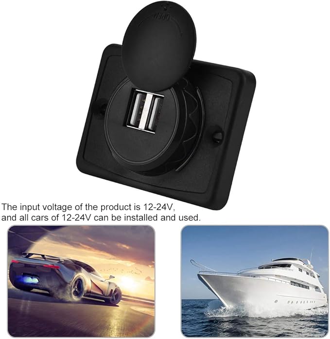 USB Car Charger, 12v 24v Mini Panel Dual Socket Power Adapter Outlet with Cap Quick Surface Mount Multi Device Charging for Cars Bus Boat Automotive Marine Truck Golf Cart Smartphone Laptop