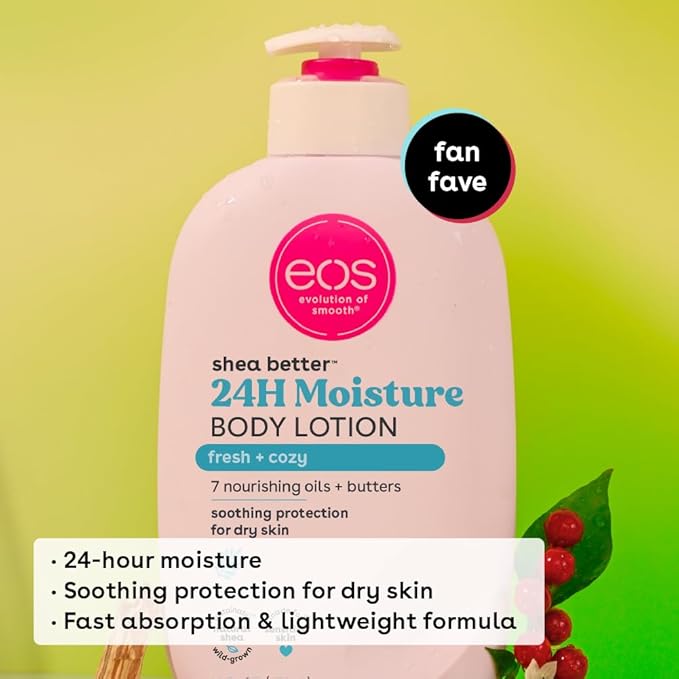 eos 24H Moisture Travel Body Lotion- Fresh & Cozy,Travel Size Essential,Toiletries,Mini Body Lotion,2.5 fl oz,(Pack of 2)