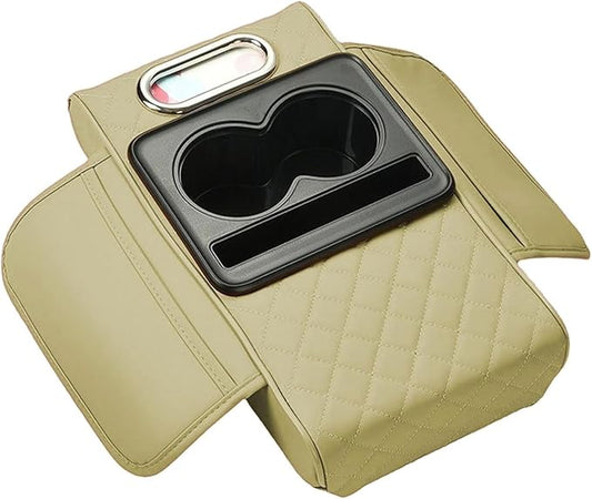 Car Armrest Cushion for Mercedes Benz E-Class W211 2001-2005 2006 2007 2008 2009, Car Center Console Cover Armrest Pad with Cup Holder and Tissue Box, Car Accessories,Beige