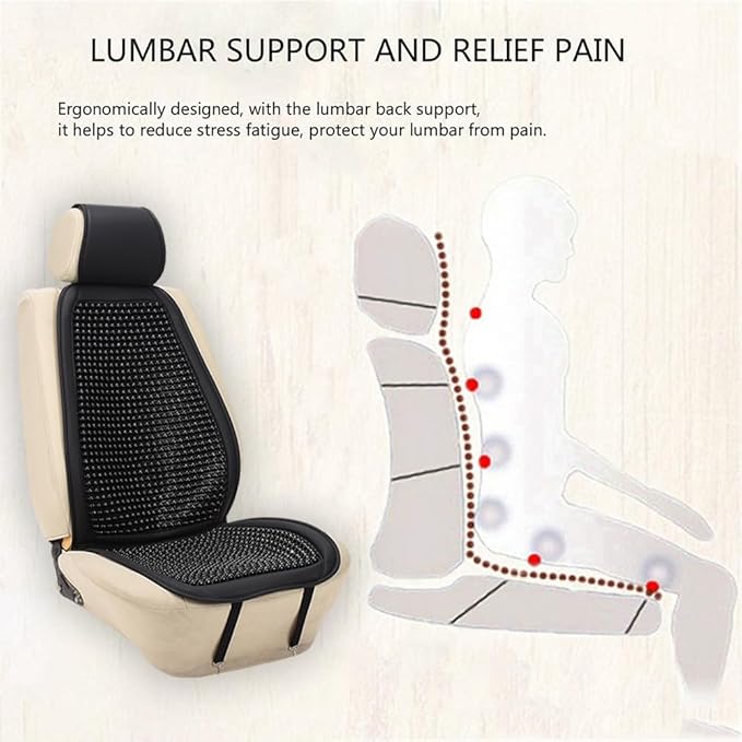 Blueshyhall Cooling Wooden Beaded Car Seat Cover Comfortable Massage Support Cushion for SUV Auto Office Home Seat Chair - Black 2 Pcs