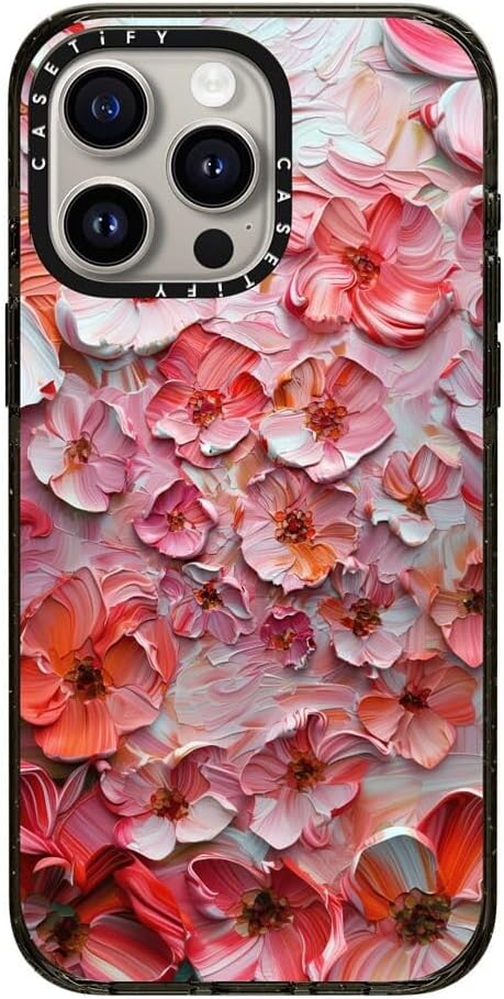 CASETiFY Impact iPhone 15 Pro Max Case [4X Military Grade Drop Tested / 8.2ft Drop Protection/Compatible with Magsafe] - Barcelona Flower Rose Garden - Clear Black