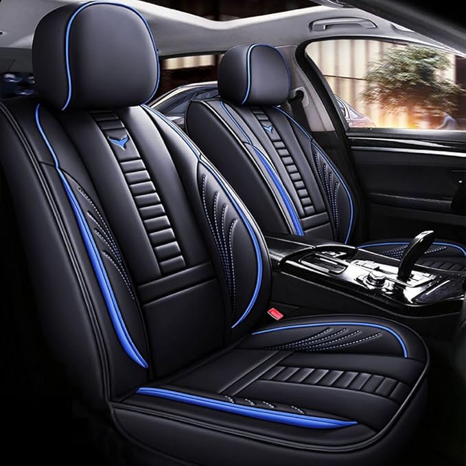 for Toyota CHR Seat Covers 2018-2026, Full Coverage Customized Car Seat Covers, Premium Leather Waterproof Stain-Resistant Easy to Install (Standard 2 Seats, Black&Blue)