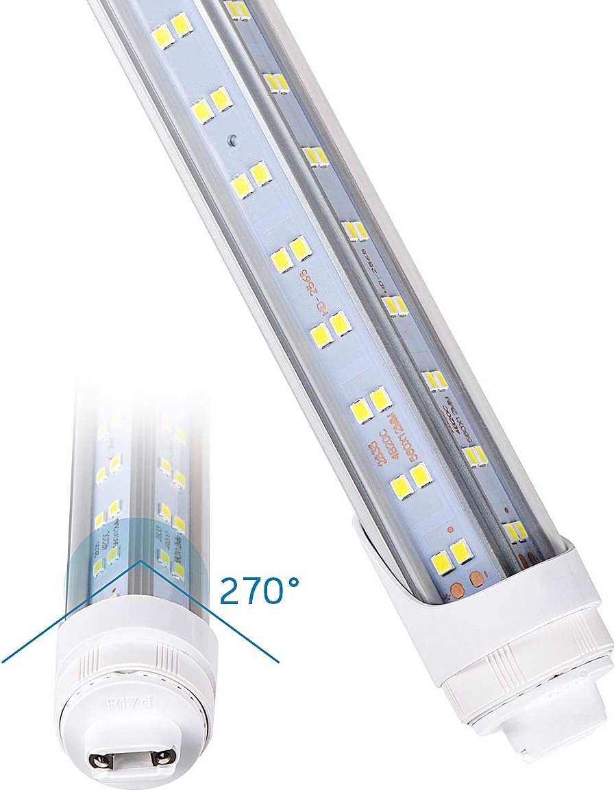 R17D/HO 8FT LED Bulbs -(10 Pack) Rotate V Shape, 5000K Daylight 144W, 18800LM, 300W Equivalent F96T12/DW/HO, Clear Cover, T8/T10/T12 Replacement, Dual-End Powere