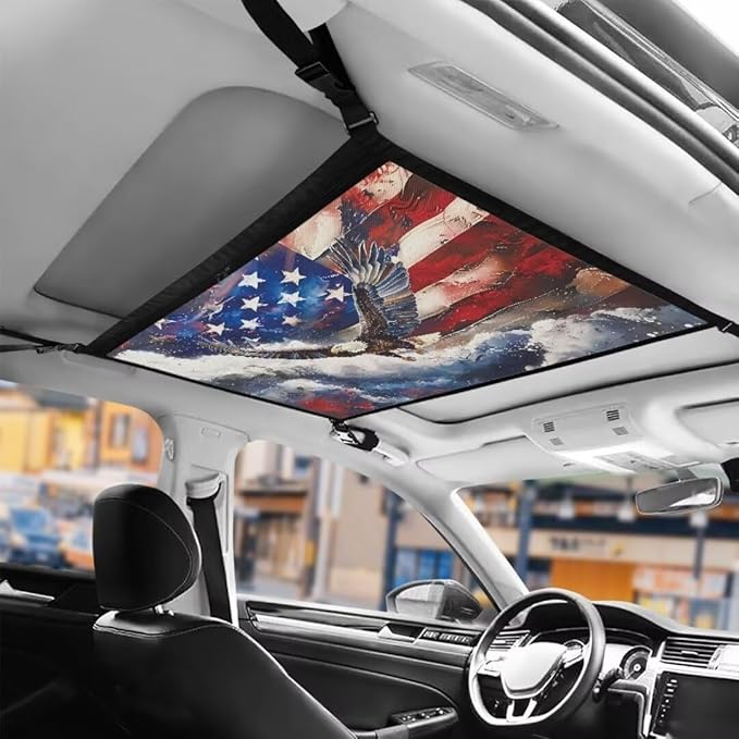 Car Roof Storage Bag USA Flag Eagle Hanging Car Storage Bag All Car Storage Organizers Large Capacity Can Hold Mobile Phone, Wallet
