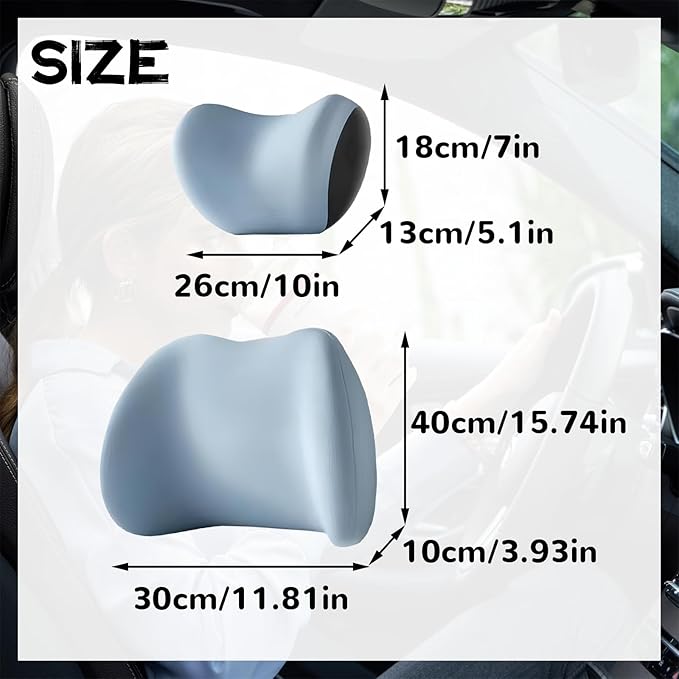 Car Headrest & Lumbar Support Cushion, Car Headrest and Lumbar Support, Ergonomic Car Seat Headrest & Lumbar Cushion, Car Head Rest and Lumbar Pillow Set for Neck Back Pain Relief (Blue)