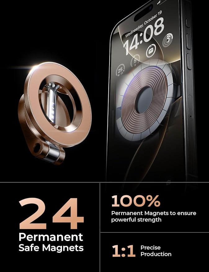LISEN for iPhone MagSafe Car Mount, [Girls Recommend] Ultra Magnetic Phone Holder for Car Universal 360 Dashboard Phone Holde Magsafe Accessories for iPhone17 Pro Max Air 16 15 14 13 12 Rose Gold