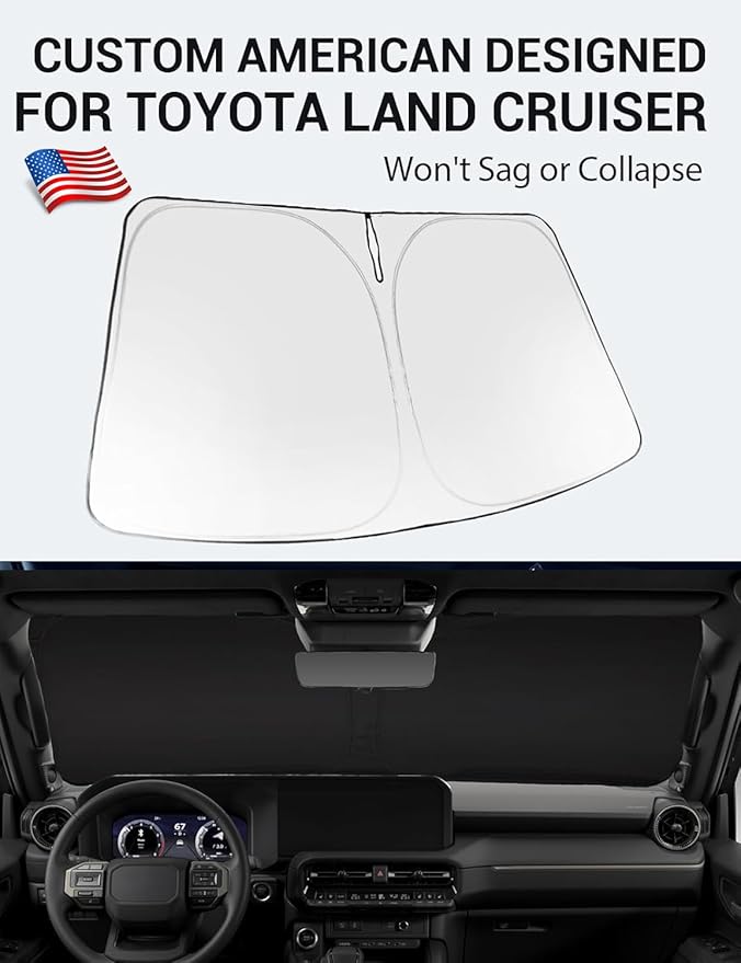 Proadsy Windshield Sun Shade for 2024 2025 2026 Toyota Land Cruiser SUV Foldable Front Custom Fit Sunshade Protector Blocks UV Rays Keep Car Cooler