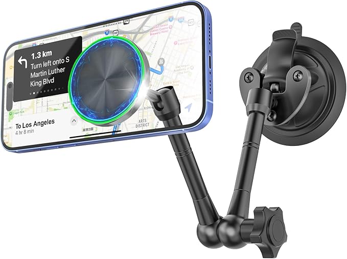 for MagSafe Car Mount [Off-Road Level Shockproof] Metal Arm Magnetic Phone Holders for Your Car Truck, Dashboard Windshield Sunroof Suction Cup Phone Mount for iPhone 16 Pro Max 15 14 13 Plus