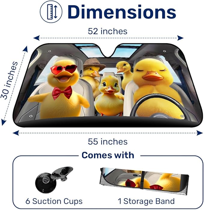 GENANY Cute Duck Group Windshield Sun Shade for Car SUV Truck (55x30 Inches), Sun Shade Windshield, Shades for Front Windows, Spring Car Decor