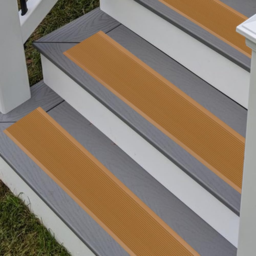 Rubber Bond 4x36in Anti Slip Stair Treads (15-Pack) - Waterproof Outdoor/Indoor Heavy Duty Non-Skid Tape for Stairs - Adhesive Rubber Grip Strips for Steps & Ramps - Brown