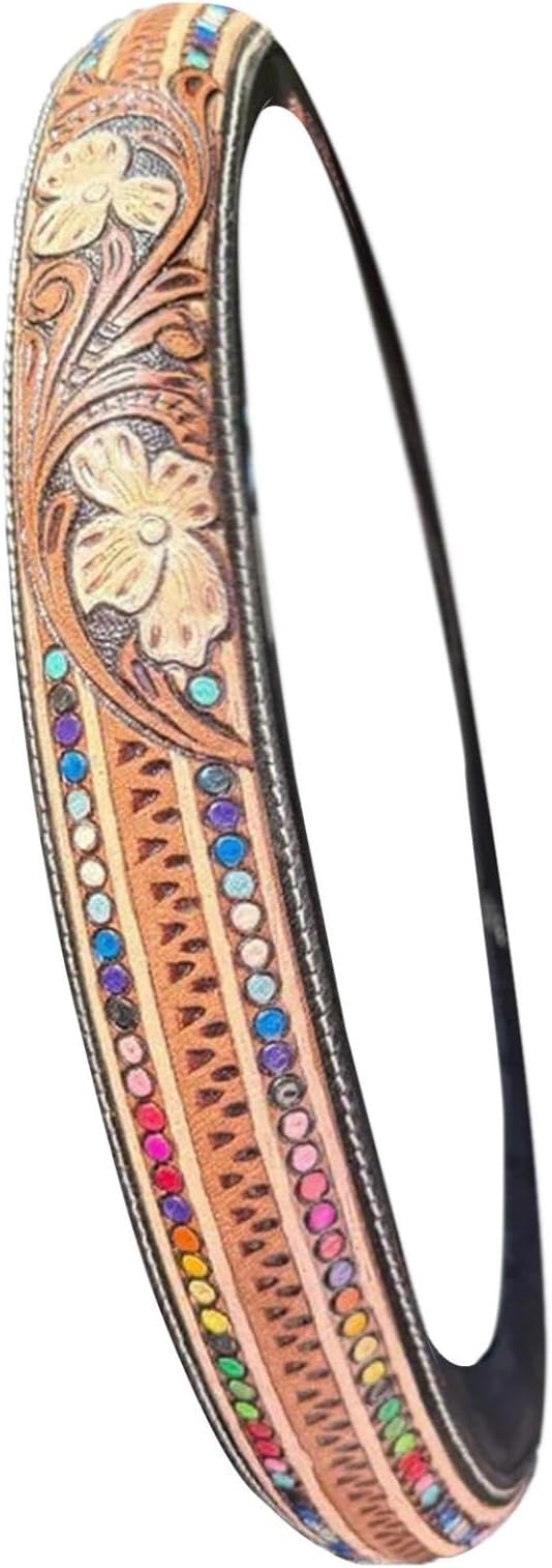 Steering Wheel Cover Western Car Tooled Leather Retro Cowboy Car & Truck Accessory, Universal 15 Inch Non Slip Wheel Cover for SUV, Pickup, Comfortable Grip, Easy to Install (Orange)